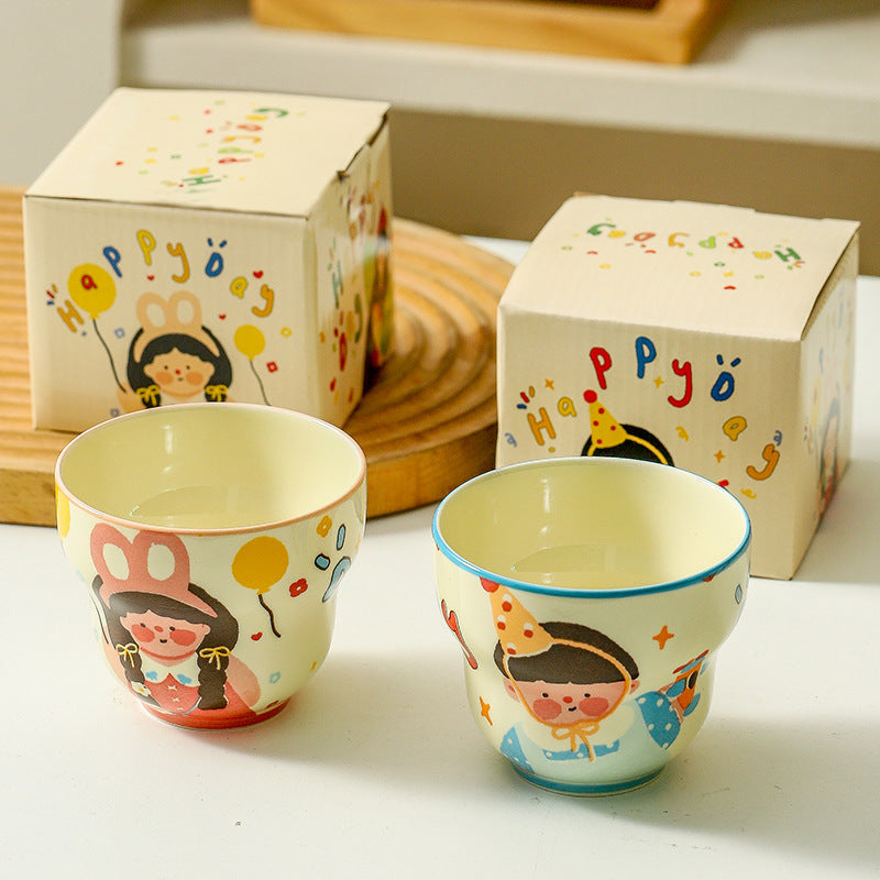 Household Ceramic Mug for a Family of Four, Adorable Cartoon Children's Breakfast Cup Tableware, Stylish Parent-Child Water Cup Mug