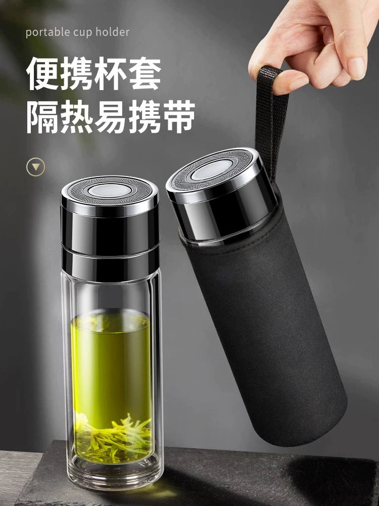 Baoxuan One-Click Open Lid Water Cup Car Double-Layer Glass Men's Tea Insulation Quick-Open Tea Separation Cup Tea Cup