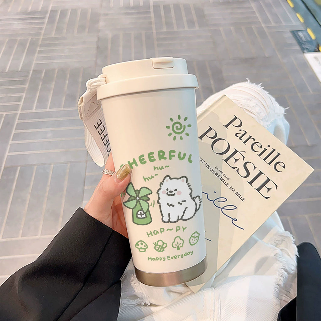 Blowing Kitten Stainless Steel Vacuum Cup Coffee Cup High-Looking Straw Cup Student Men and Women Portable Water Cup Large Capacity
