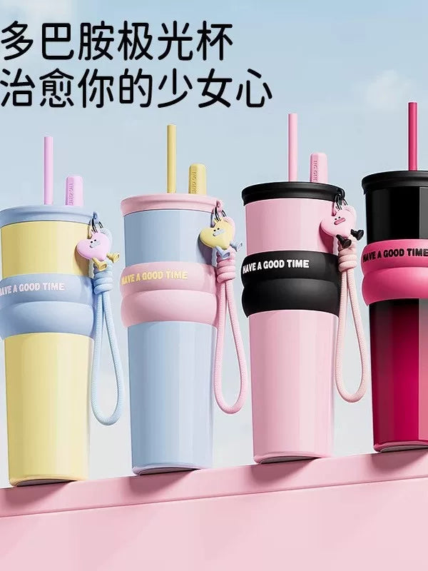 Stainless Steel Car Ice Cream Cup Women's Large Capacity Vacuum Cup High-Looking Coffee Cup Portable Outdoor Straw Water Cup