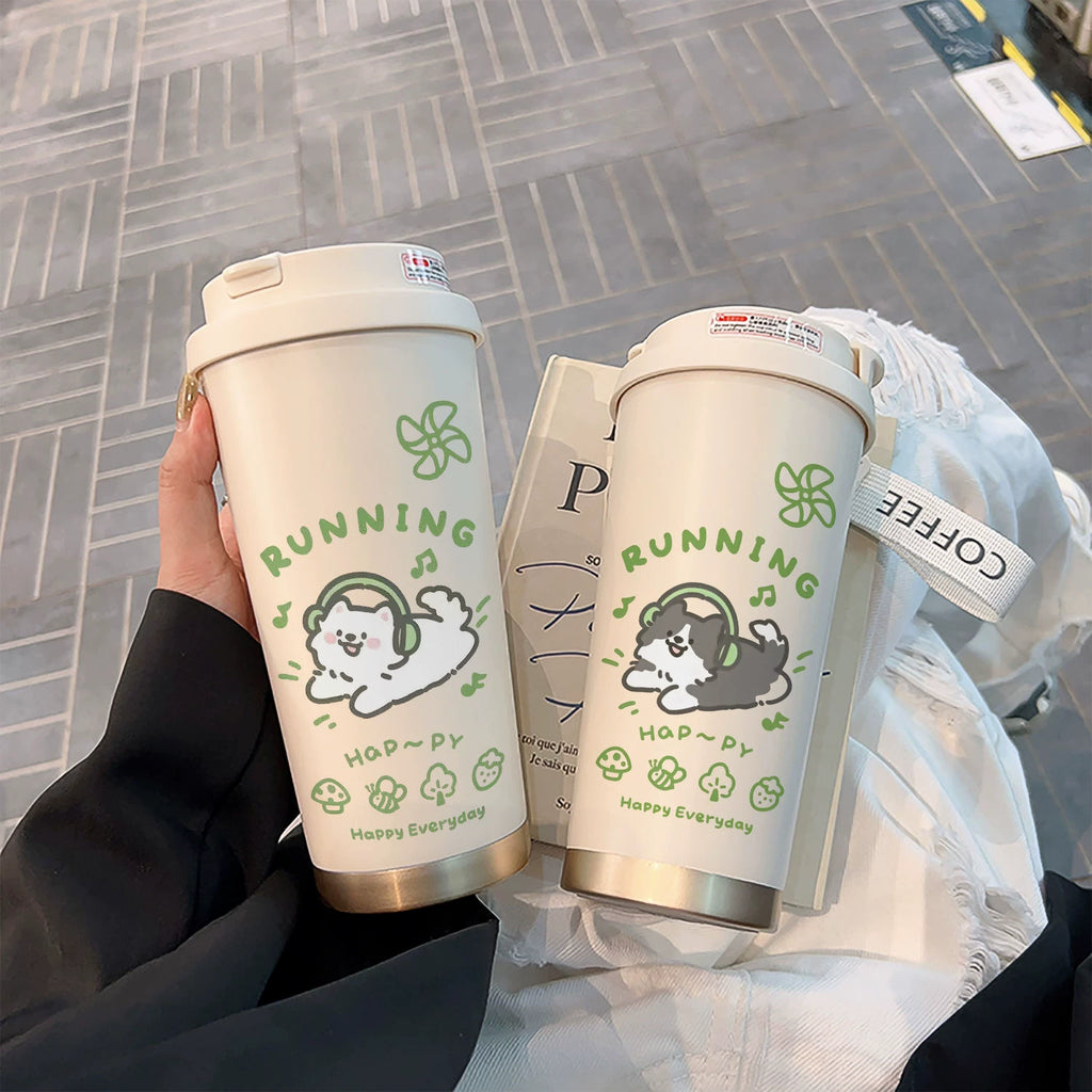 Blowing Kitten Stainless Steel Vacuum Cup Coffee Cup High-Looking Straw Cup Student Men and Women Portable Water Cup Large Capacity
