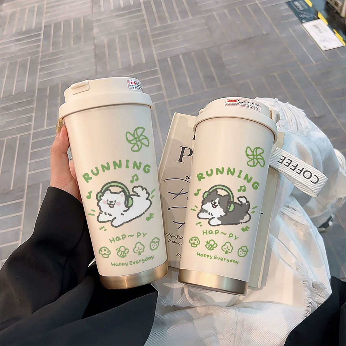 Blowing Kitten Stainless Steel Vacuum Cup Coffee Cup High-Looking Straw Cup Student Men and Women Portable Water Cup Large Capacity