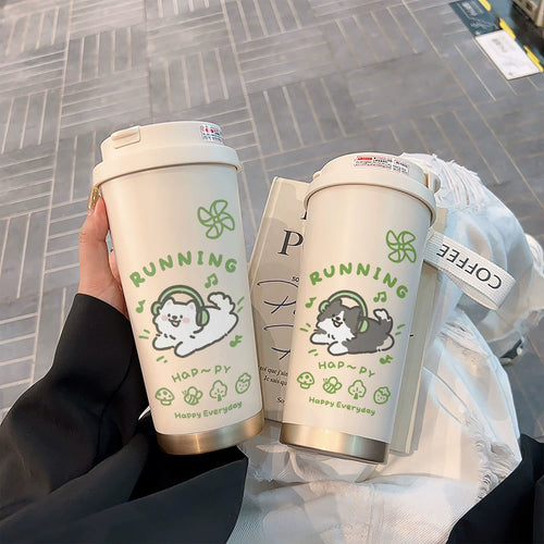 Blowing Kitten Stainless Steel Vacuum Cup Coffee Cup High-Looking Straw Cup Student Men and Women Portable Water Cup Large Capacity