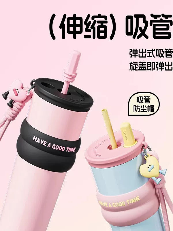 Stainless Steel Car Ice Cream Cup Women's Large Capacity Vacuum Cup High-Looking Coffee Cup Portable Outdoor Straw Water Cup