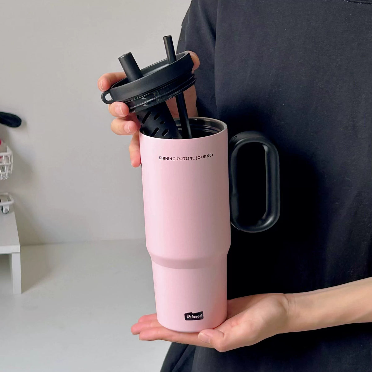 316 New Stainless Steel Vacuum Cup Large Capacity High-Looking Water Cup Straw Ice Cream Cup Car Portable Cup