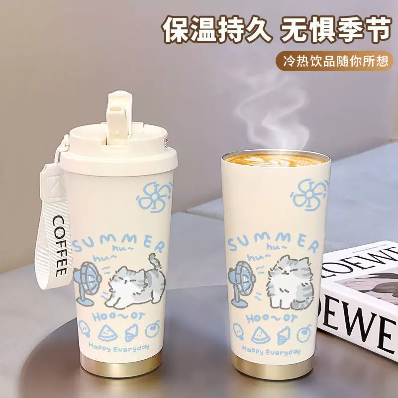 2025 New Vacuum Cup Water Cup Coffee Cup Large Capacity Straw Cup Sports High-Looking Stainless Steel Car Men and Women