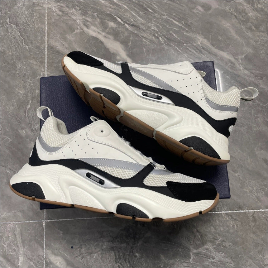 European Station Men's Shoes B22 Daddy Shoes Autumn Cowhide Knitted Fashion Trendy All-Matching Sneakers Casual Shoes