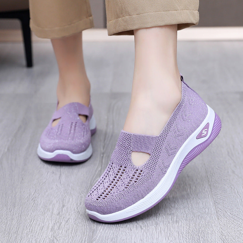 Women's Autumn Breathable Soft Bottom Shoes for Middle-Aged and Elderly Mothers Cross-Border Casual Women's Shoes All-Match Slip-on Women's Cloth Shoes