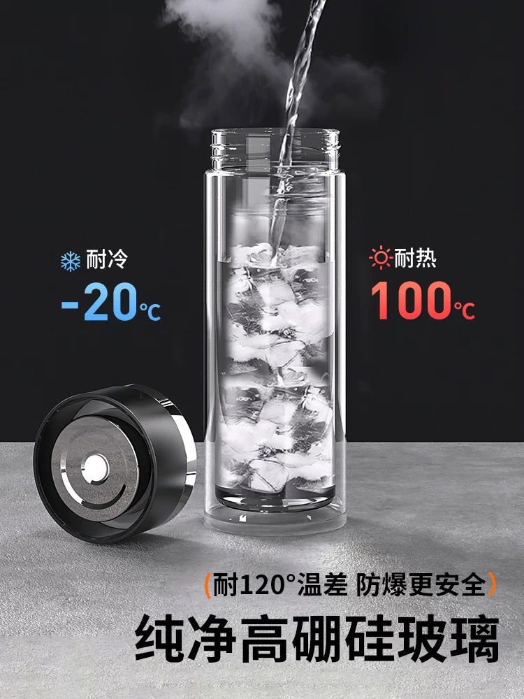 Glass Double-Layer Water Cup Car-Mounted Large Capacity Household Tea Separation One-Click Open Lid Men's Tea Making New 2026