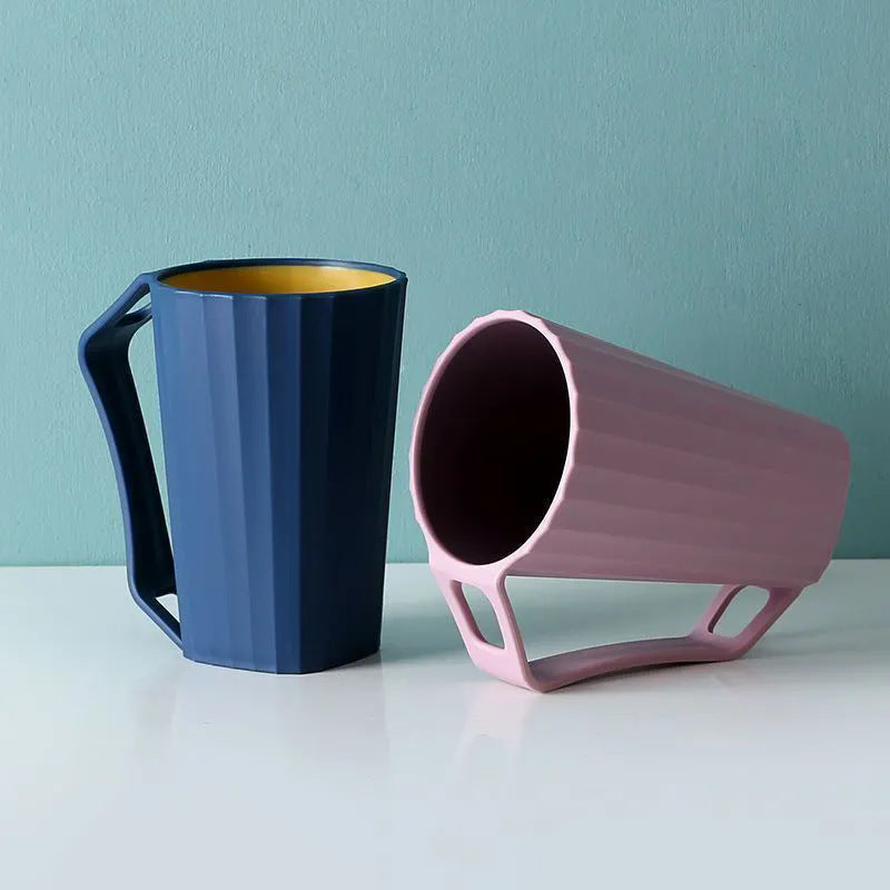 Two-Color Korean Style Mouthwash Rinse Cup with Handle for Male and Female Students - Family Toothbrush Cup for Brushing