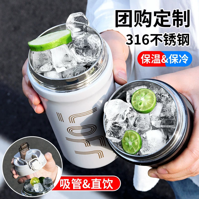 Ceramic Liner Coffee Cup Vacuum Cup Large Capacity Straw Cup Girl's High-Looking Water Cup Cold-Keeping Ice Heater Cup Male