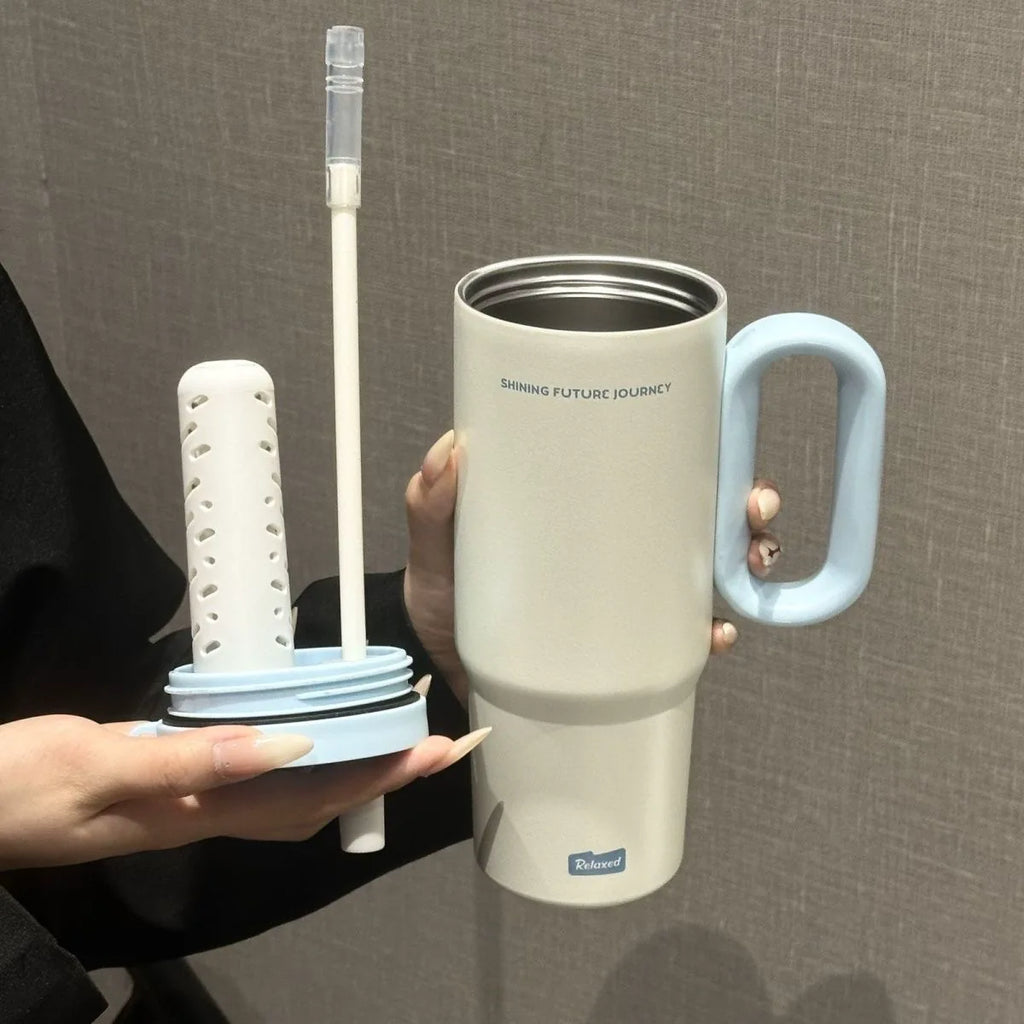 Summer Car Ice Cream Cup Large Capacity Tea Leak Vacuum Cup 316 Cold-Keeping Straw Cup Portable Water Cup for Male and Female Students