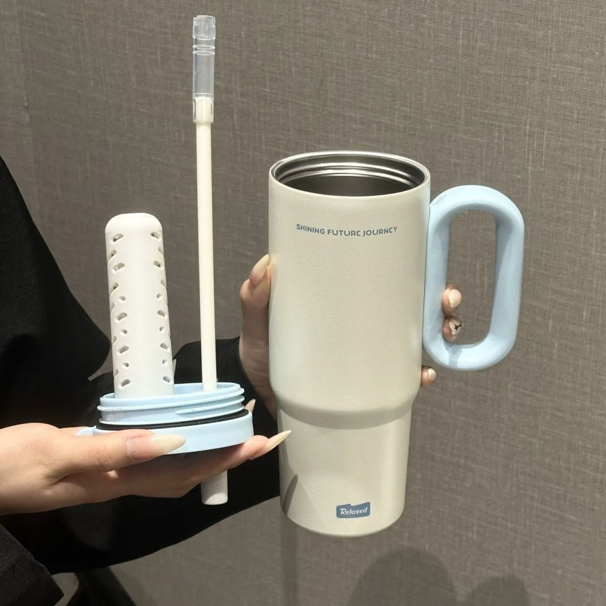 Summer Car Ice Cream Cup Large Capacity Tea Leak Vacuum Cup 316 Cold-Keeping Straw Cup Portable Water Cup for Male and Female Students