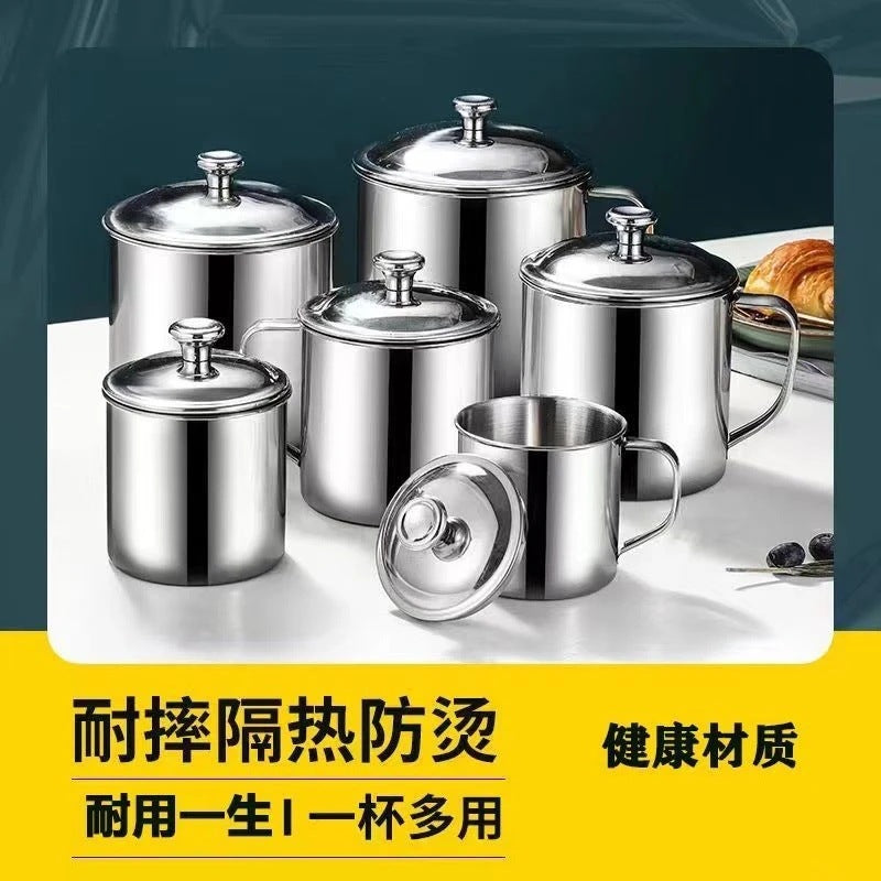 [Multiple Specifications] Thickened Stainless Steel Cup with Lid Children Student Drinking Cup Mug Chess and Card Room Tea Jar