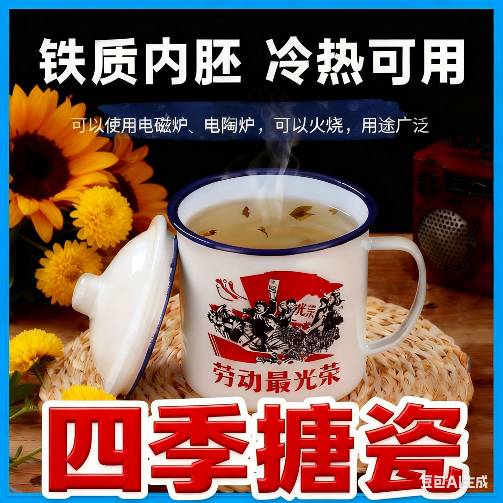 Vintage Large-Capacity Iron Enamel Teapot with Lid – Thickened Imitation Enamel Mug / Water Cup