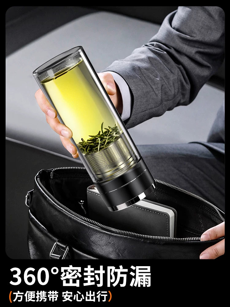 Glass Double-Layer Water Cup Car-Mounted Large Capacity Household Tea Separation One-Click Open Lid Men's Tea Making New 2026