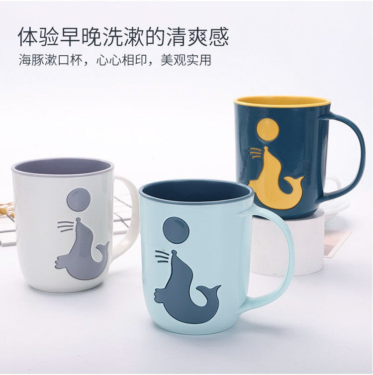Two-Layer Color-Contrast Rinse Cup Couple Mouthwash Cup Household Brushing Cup Creative Sea Lion Toothbrush Cup Dolphin Toothbrush Cup