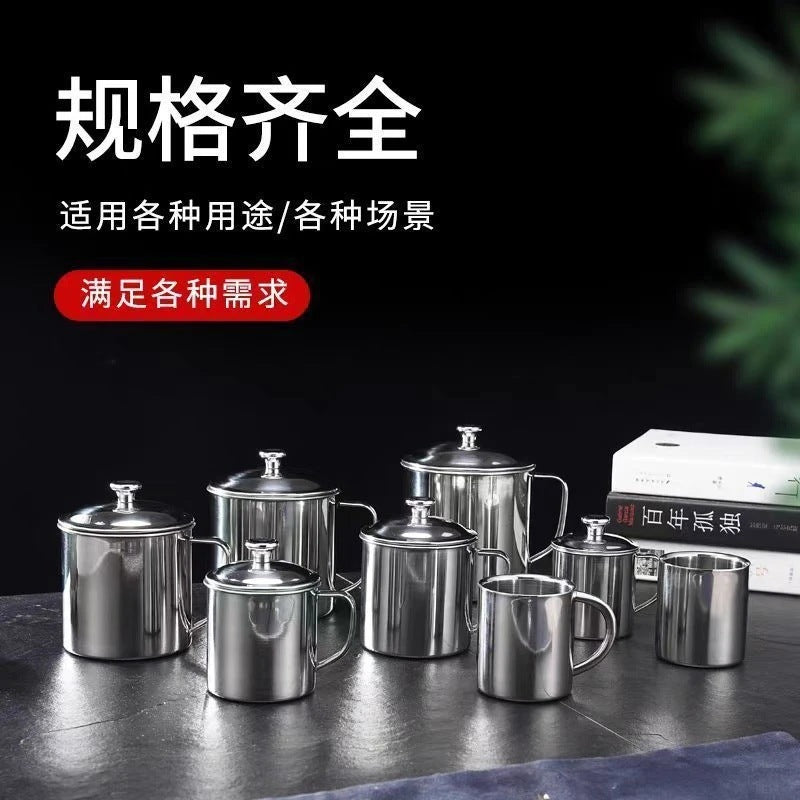 [Multiple Specifications] Thickened Stainless Steel Cup with Lid Children Student Drinking Cup Mug Chess and Card Room Tea Jar