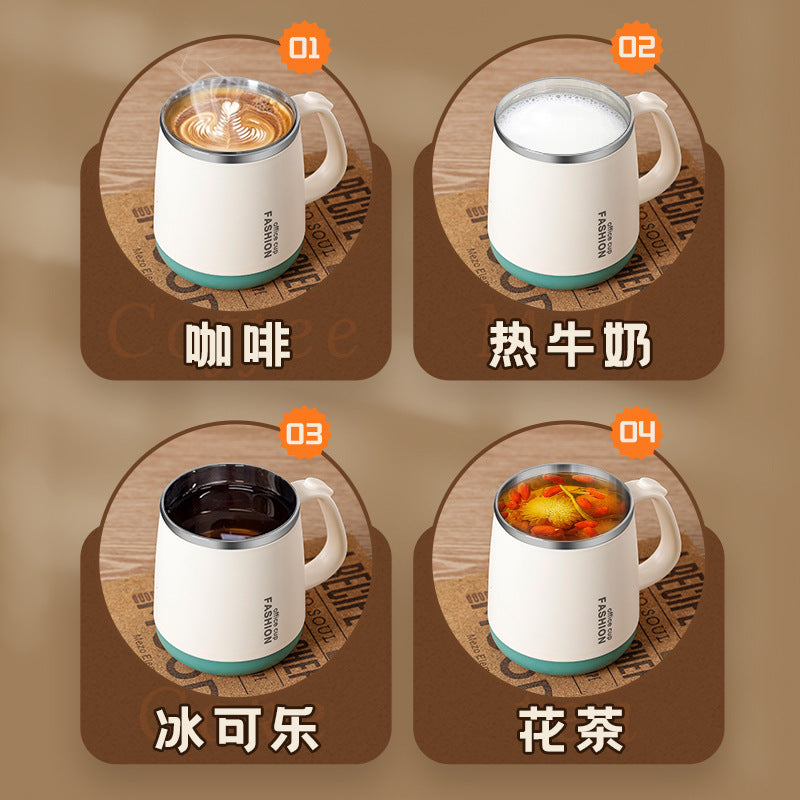 304 Stainless Steel Office Mug for Girls, Stylish Coffee Cup, Delicate Tea Cup with Lid and Spoon