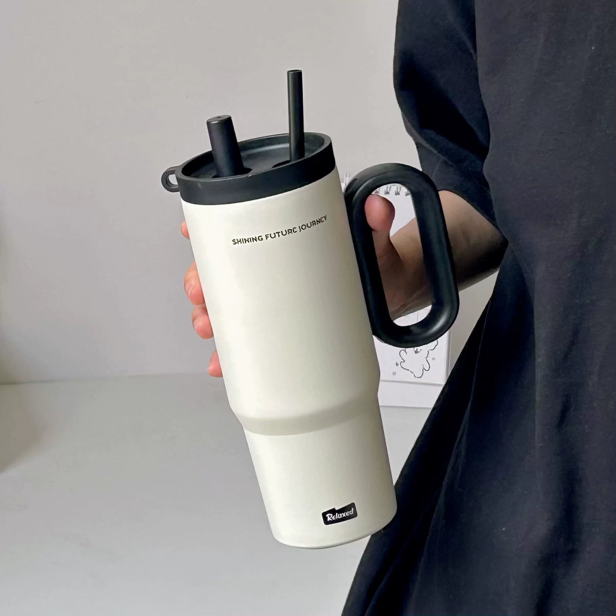 316 New Stainless Steel Vacuum Cup Large Capacity High-Looking Water Cup Straw Ice Cream Cup Car Portable Cup