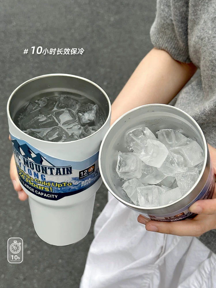 Large Capacity Ice Cream Cup Girls' Straw Vacuum Cup Car Men's 304 Stainless Steel Water Cup Cold-Keeping Cup Coffee Cup