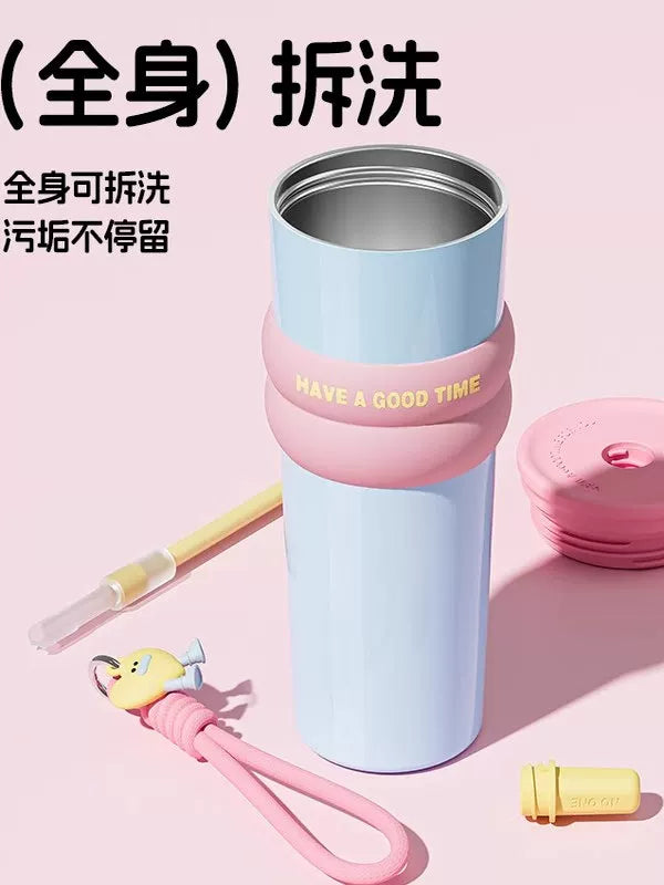 Stainless Steel Car Ice Cream Cup Women's Large Capacity Vacuum Cup High-Looking Coffee Cup Portable Outdoor Straw Water Cup