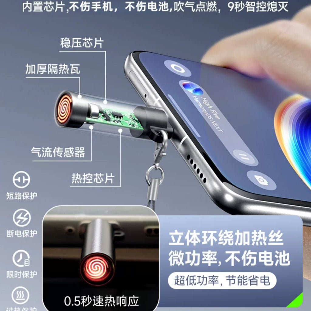 Mini Mobile Phone Cigarette Lighter Type-c Interface Portable Lighter Portable Travel Can Get on the Plane Car Cigarette Lighter